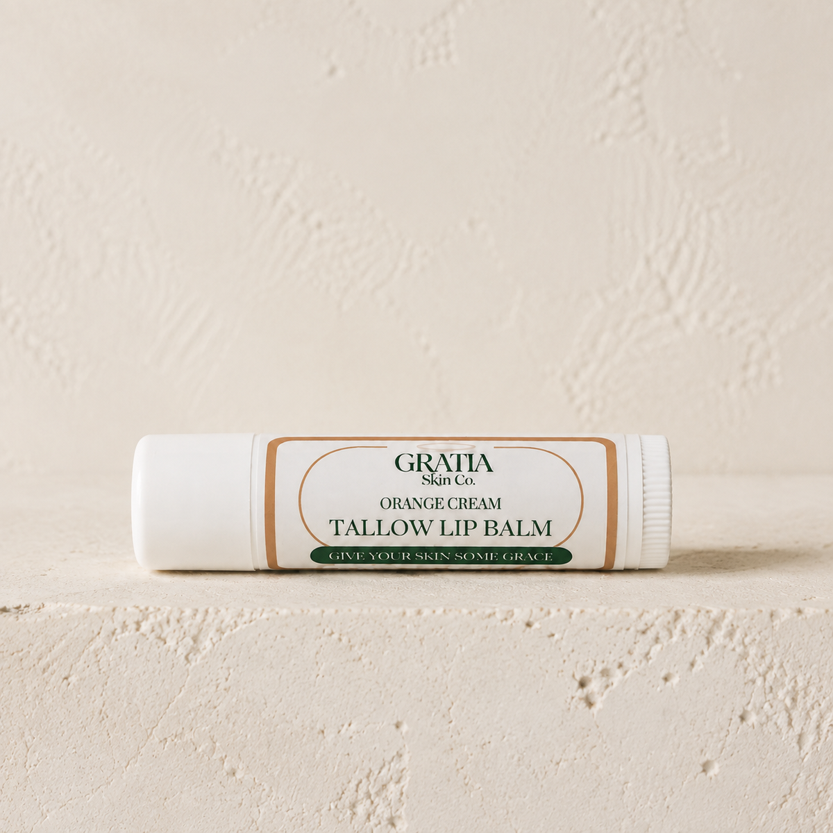 Gratia Skin Co. Orange Cream Tallow Lip Balm front label