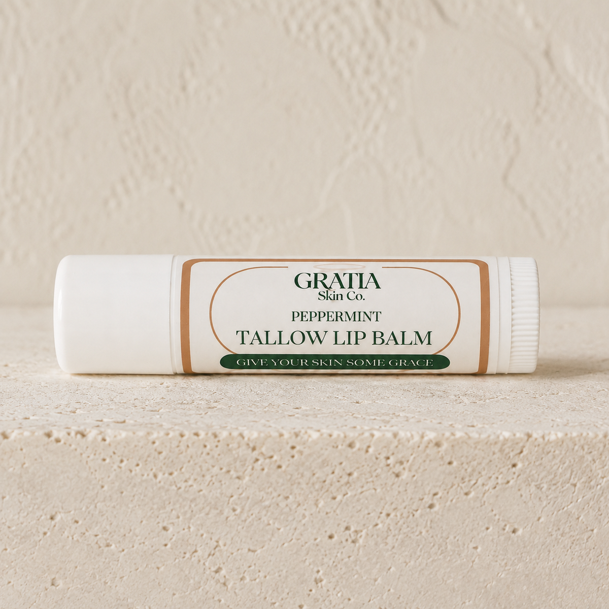 Gratia Skin Co. Peppermint Tallow Lip Balm front label
