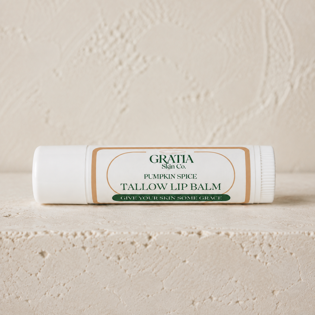Gratia Skin Co. Pumpkin Spice Tallow Lip Balm front label