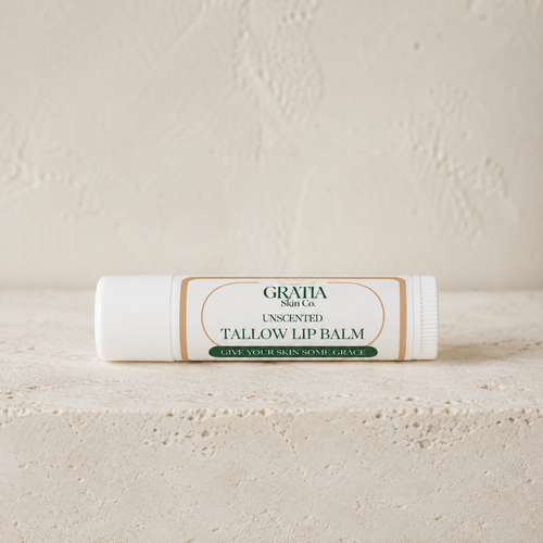 Gratia Skin Co. Unscented Tallow Lip Balm front label